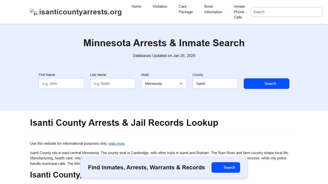 Isanti County, MN Arrests, Warrants, Police Records Search